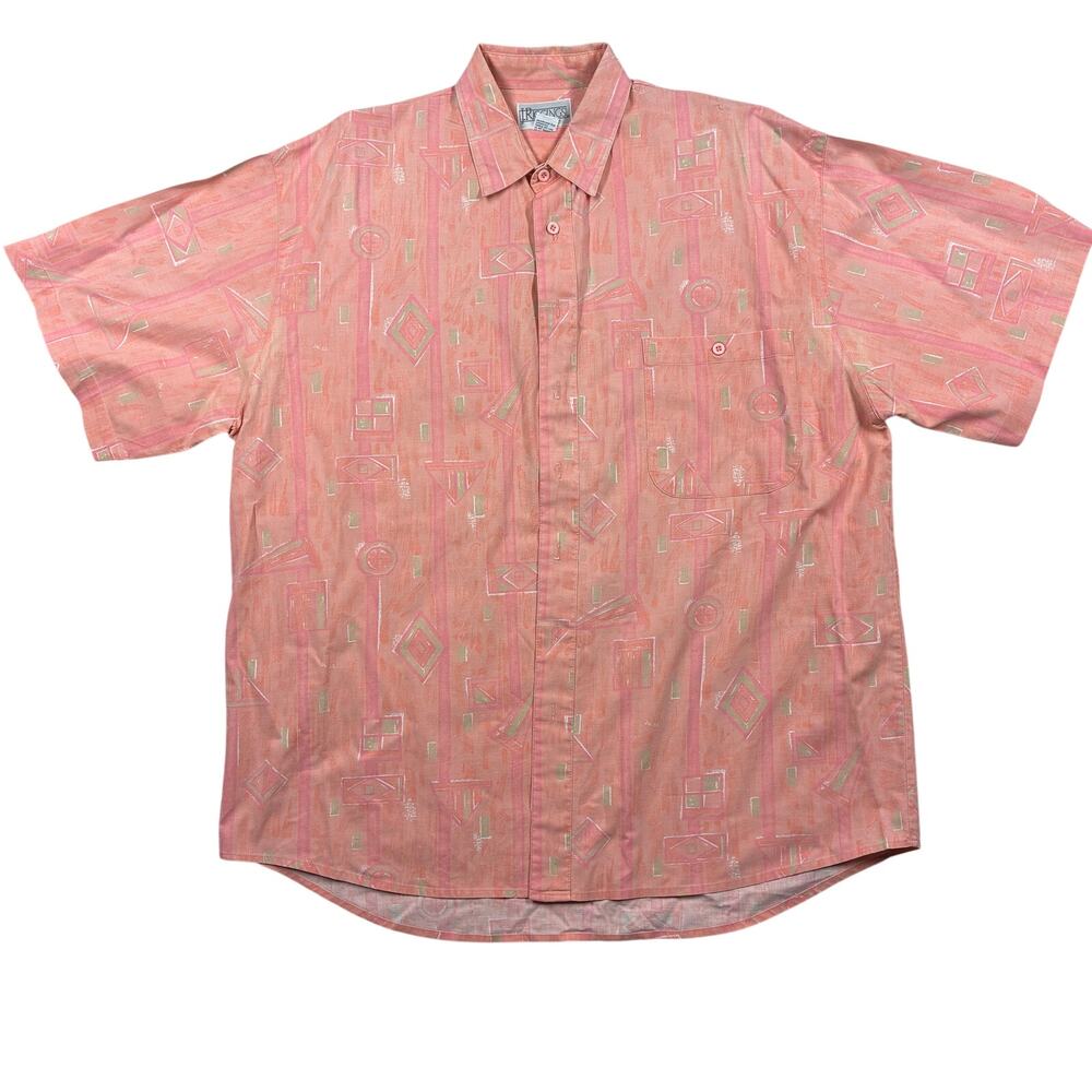 Vintage Geometric Pink Shirt Mens Large J. Riggins Short Sleeve 90s Casual Beach